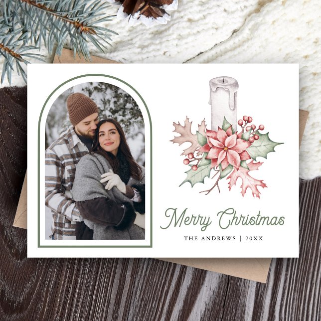 Cartão De Festividades Poinsettia Festiva Arch de Velas Foto Natal (Criador carregado)