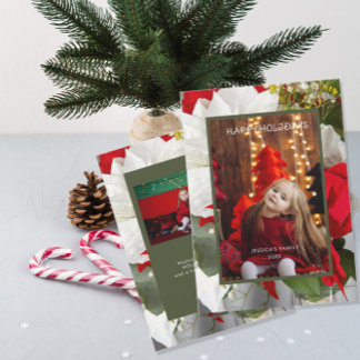 Cartão De Festividades Poinsettia Floral Happy Holiday 2 Photo Card