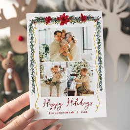 Cartão De Festividades Poinsettia Greenery Dourados Felizes Férias 3 Foto