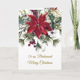Cartão De Festividades Poinsettia, Holly, Pine Christmas Bridesmaid
