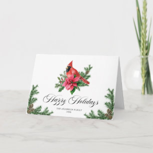 Cartão De Festividades Poinsettia Red Cardinal Saudação de Natal