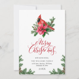Cartão De Festividades Poinsettia Red Cardinal Saudação de Natal