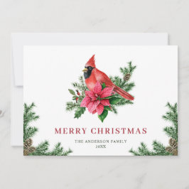 Cartão De Festividades Poinsettia Red Cardinal Saudação de Natal