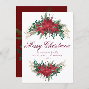 Cartão De Festividades Poinsettia Red e Green Winter Floral Garland