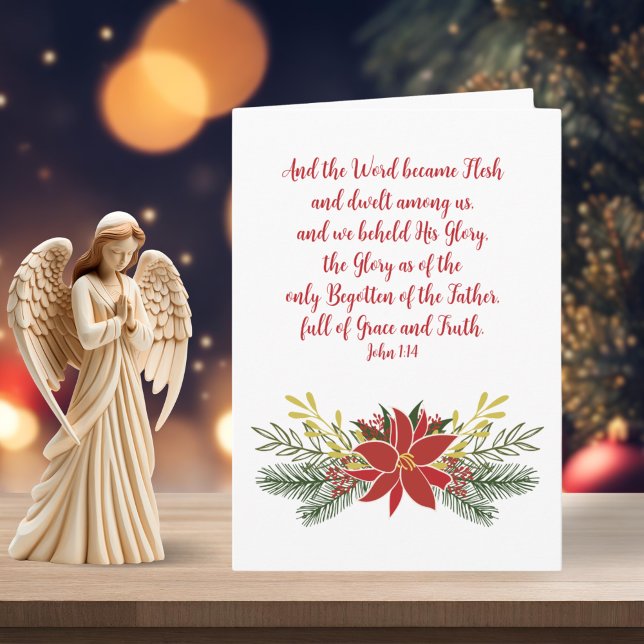 Cartão De Festividades Poinsettia Red Green e Dourada Garland PERSONALIZÁ (Poinsettia Red Green and Gold Garland Holiday Card)