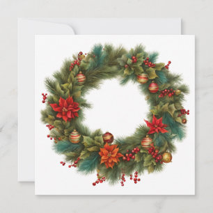 Cartão De Festividades Poinsettia Vermelha de Natal Antiga, Grinalda de F