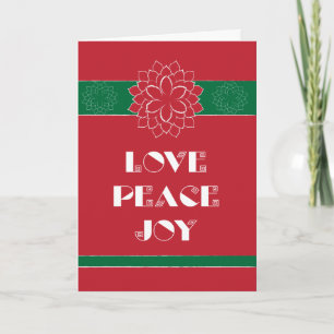 Cartão De Festividades Poinsettia Vermelha Minimalista com Amor, Paz, Ale