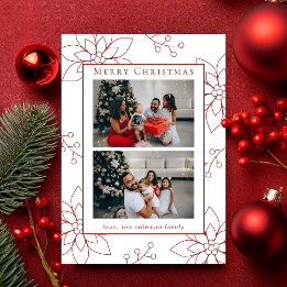Cartão De Festividades Poinsettia Vermelha Simples Moderna Duas Fotografi