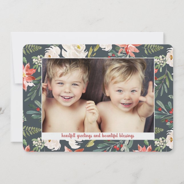 Cartão De Festividades Poinsettia Watercolor 3 Férias de Natal (Frente)