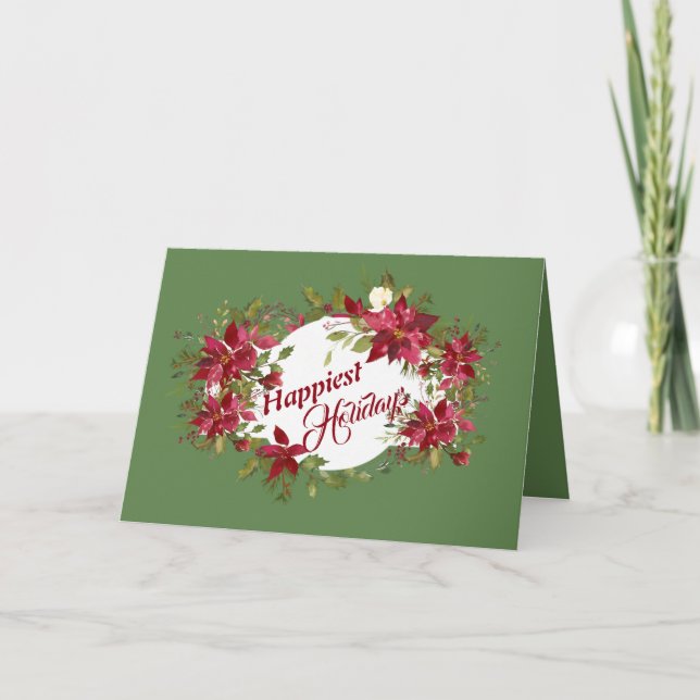 Cartão De Festividades Poinsettias de Feriados Mais Felizes (Frente)