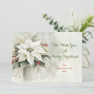Cartão De Festividades Poinsettias de Natal Branco Elegante