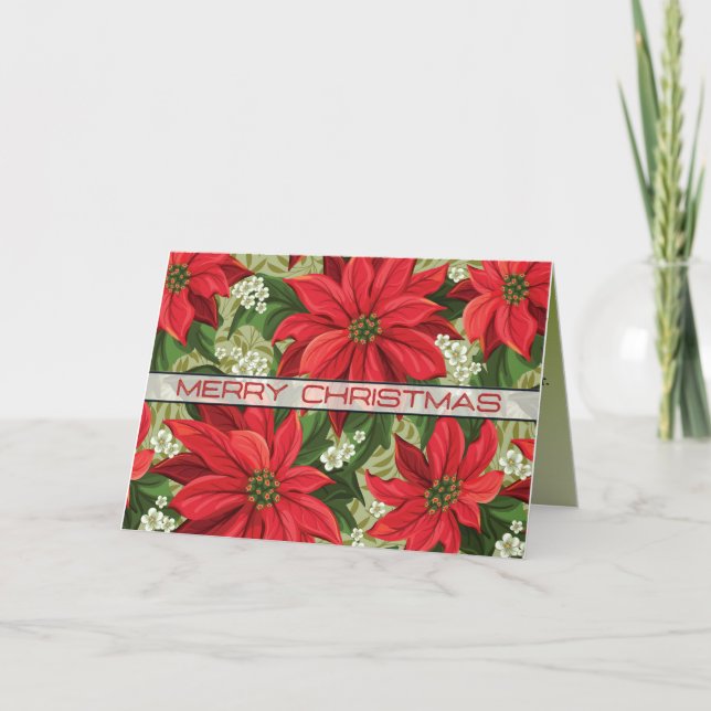 Cartão De Festividades Poinsettias e um Natal Engraçado com Cerveja Fria (Frente)