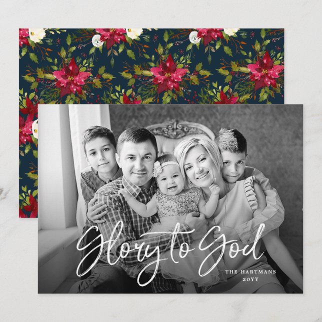 Cartão De Festividades Poinsettias Pintadas | Foto com Sangria Total (Frente/Verso)