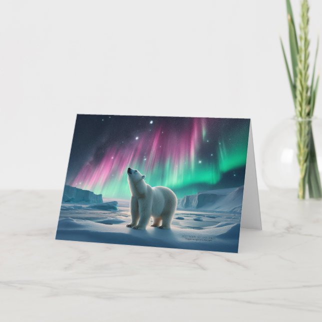 Cartão De Festividades Polar Bear Aurora Borealis Norte Luz Ártico (Frente)