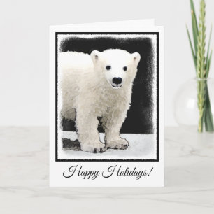 Cartão De Festividades Polar Bear Cub Painting - Arte Original