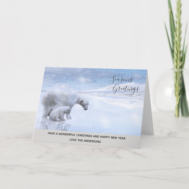 Cartão De Festividades Polar Bear Cub Winter Snow Xmas Foto Personalizada (Frente)