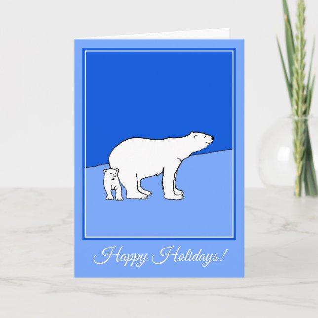 Cartão De Festividades Polar Bear Mãe e Pintura em Cubo - Arte Selvagem (Frente)