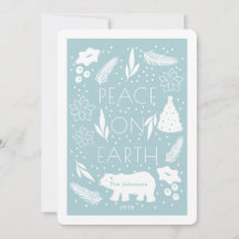 Polar Bear Peace na Terra Blue Christmas card