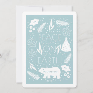 Cartão De Festividades Polar Bear Peace na Terra Blue Christmas card