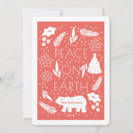 Cartão De Festividades Polar Bear Peace on Earth Red Christmas Card