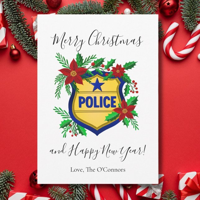 Cartão De Festividades Police Merry Christmas & Happy New Year Shield (Criador carregado)