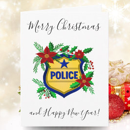 Cartão De Festividades Polícia Feliz Natal & Feliz Ano Novo Escudo