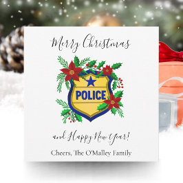 Cartão De Festividades Polícia Feliz Natal & Feliz Ano Novo Escudo