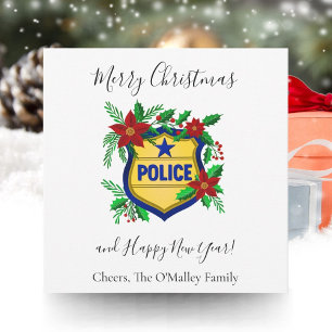 Cartão De Festividades Polícia Feliz Natal & Feliz Ano Novo Escudo
