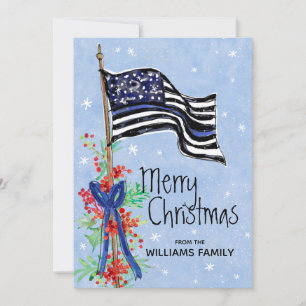Cartão De Festividades Polícia - Linha Azul Sinalizador Holly Red Berrie