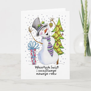 Cartão De Festividades Polish - Snowman - Happy Snowman - Wesołych świąt