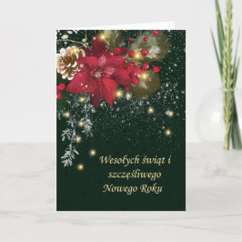 Cartão De Festividades Polonês de Poinsettia Pine Holly Garland
