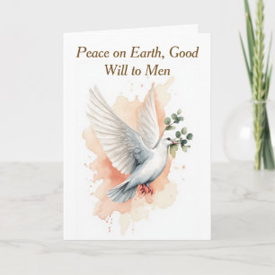 Cartão De Festividades Pomba da Paz Elegante Eucalipto Pêssego Aquarela