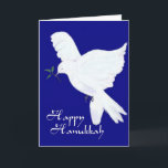 Cartão De Festividades Pomba feliz da Hanukkah-Paz<br><div class="desc">A pomba pintado mão bonita da paz,  levando um ramo de oliveira,  é o símbolo perfeito para enviar bleassings da alegria e da paz este Hanukkah. Dentro do posso ser personalizado,  e se você gosta de uma soletração diferente,  eu tenho um par outras versões de Hanukkah!</div>