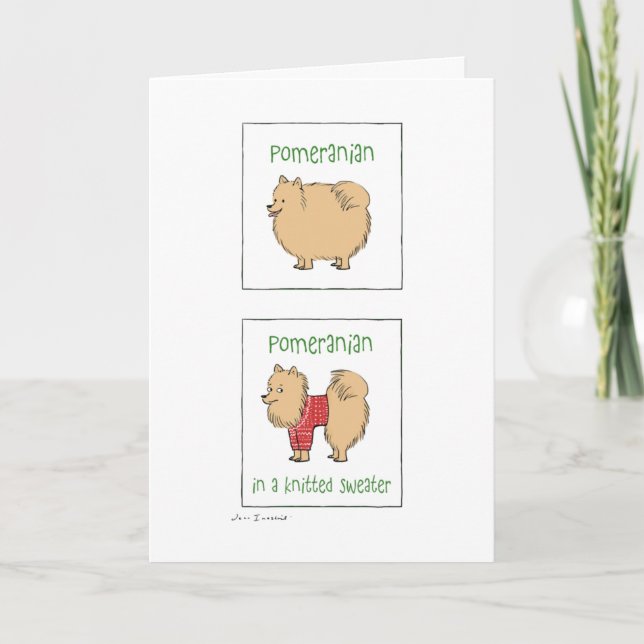 Cartão De Festividades Pomerânia em um suéter Knit | Feliz Natal (Frente)