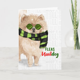 Cartão De Festividades Pomeranian Dog Breed Funny Fleas Navidog Christmas