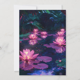 Cartão De Festividades Pond de Lótus Rosa da Natureza Zen à Meia-Noite