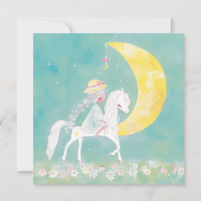 Cartão De Festividades Pônei Celestial Pastel e Lua Crescente (Frente)