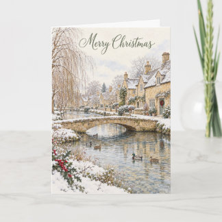 Cartão De Festividades Ponte de Pedra de Cotswolds Natal Aquarela