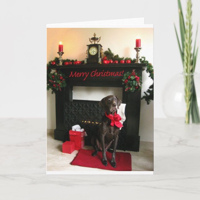 Cartão De Festividades Ponteiro alemão de Feliz Natal (Frente)