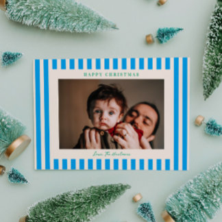 Cartão De Festividades Ponto de Faixa Azul Uma Foto Natal Feriado