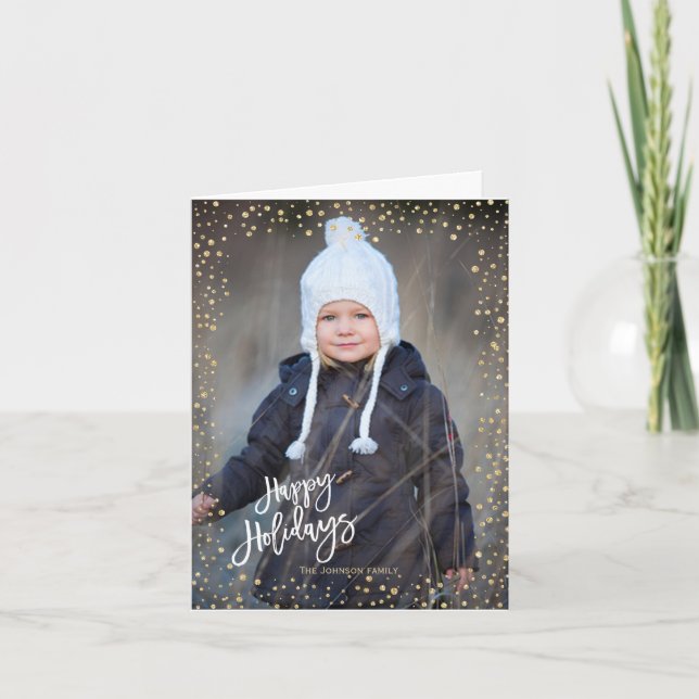 Cartão De Festividades Ponto de ouro moderno com letras brancas Felizes F (Frente)