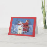 Cartão De Festividades Poodle Christmas Card Papais noeis e Snowman<br><div class="desc">Lembrar a família e os amigos durante o feriado é uma maneira maravilhosa de manter contato com as pessoas que você ama e se importa. Criei estes cartões de natal de cães com amor e cuidado e tenho a certeza de que qualquer pessoa que ame cães ficará encantada em recebê-los....</div>