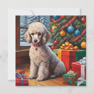 Cartão De Festividades Poodle de Natal com Árvore de Natal, presentes