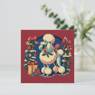 Cartão De Festividades Poodle de Natal Retro Vintage anos 50 Cachorro de 