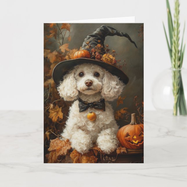 Cartão De Festividades Poodle Witch Halloween (Frente)