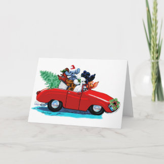 Cartão De Festividades Poodles Carro vintage Art Impressão