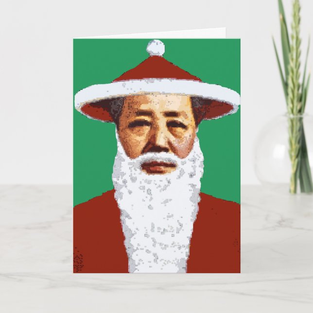 Cartão De Festividades Pop art chinês Papai Noel do Feliz Natal de Mao (Frente)