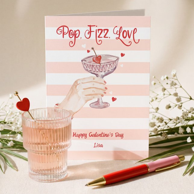 Cartão De Festividades Pop Fizz Love Cocktail Cheer Happy Galentine's Day (Pop Fizz Love Cocktail Cheer Happy Galentine's Day Holiday Card)