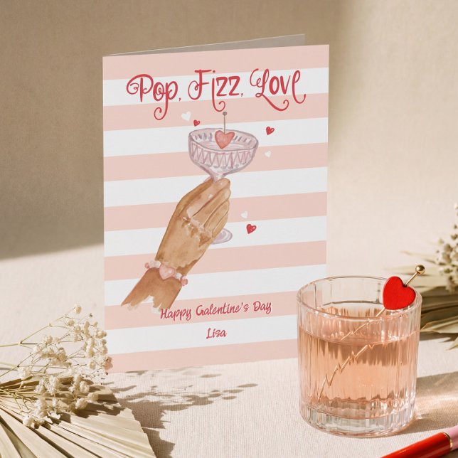 Cartão De Festividades Pop Fizz Love Cocktail Cheer Happy Galentine's Day (Pop Fizz Love Cocktail Cheer Happy Galentine's Day Holiday Card)
