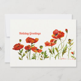 Cartão De Festividades Poppies Vermelho num fundo branco de cor-d-água de